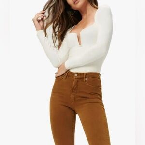 Good American off white Long Sleeve U Ring Thong Bodysuit size 4- XL